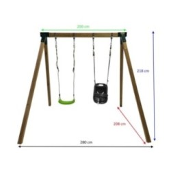 Columpio doble madera cuadrada Masgames KARAI JUNIOR XL + asiento bebé