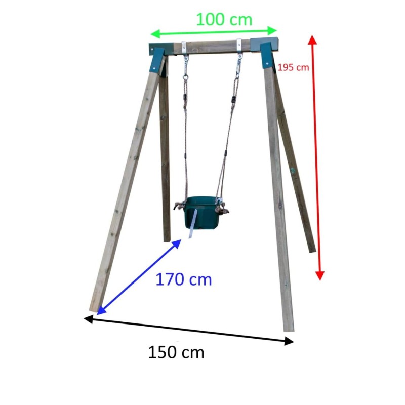 Columpio individual madera cuadrada Masgames AIKO L + asiento bebé