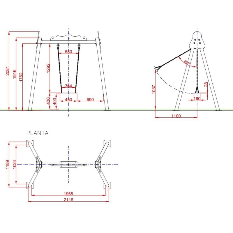 Gronxador monoplaça metàl·lic seient pla