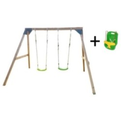 Columpio doble madera cuadrada Masgames KATA XL + asiento bebé