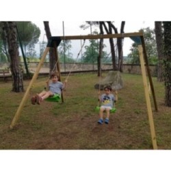 Columpio doble madera cuadrada Masgames KATA XL + asiento bebé