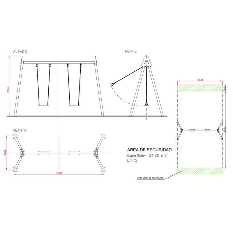 Columpio biplaza metálico asientos planos