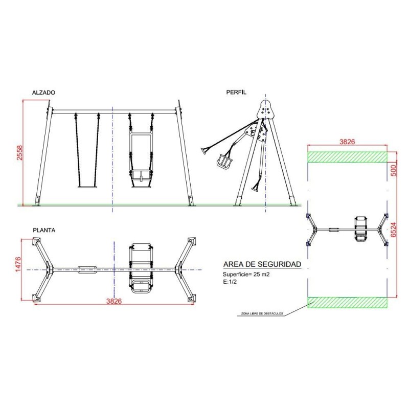 Columpio triple CHAXI plano + mixtos