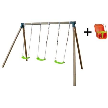 Columpio de madera cuadrada Masgames NORI XL + asiento bebé