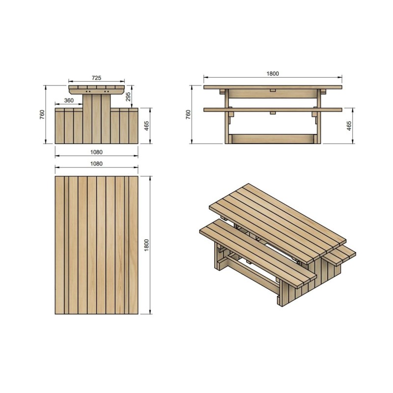 Mesa de piquenique quadrada de madeira MASGAMES CALELLA