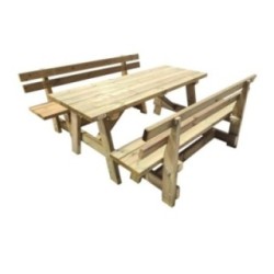 Mesa de madera ZURICH con bancos con respaldo VIC