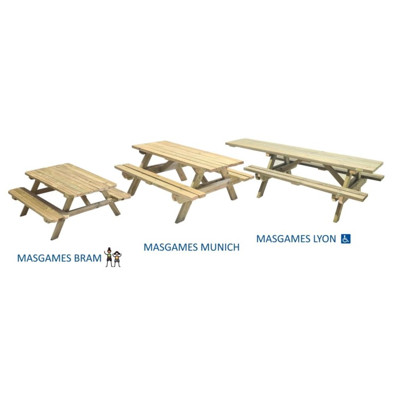 Taula de picnic adaptada MASGAMES LYON de fusta per exterior