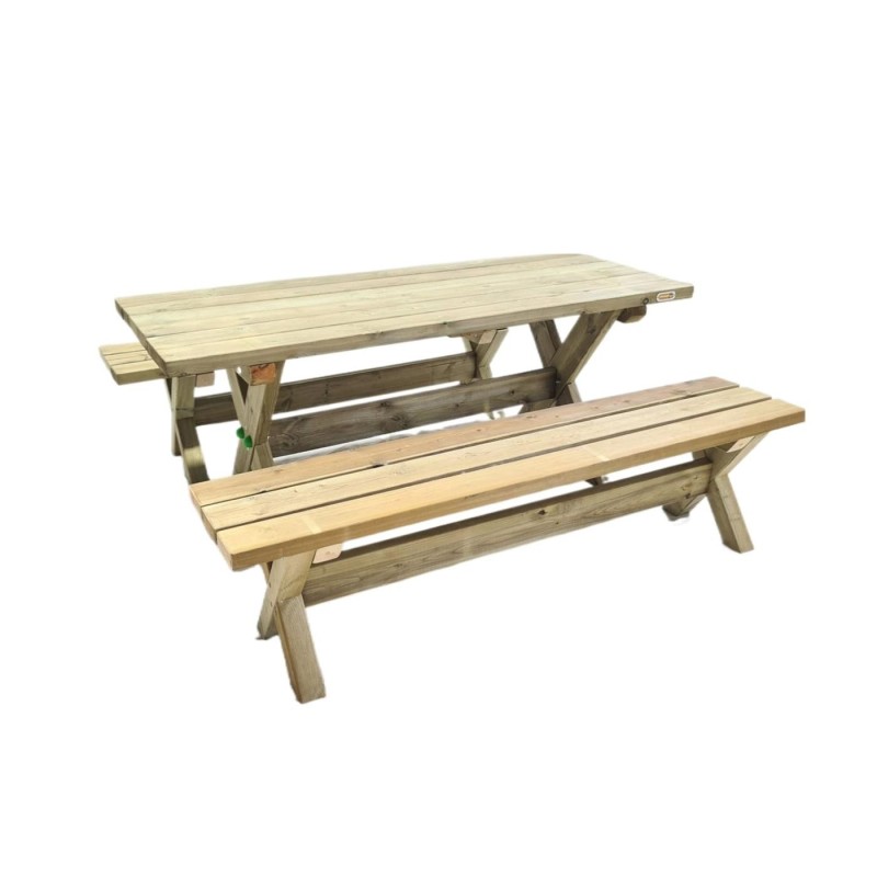 Mesa de madeira com bancos independentes MASGAMES XERTA para utilização pública
