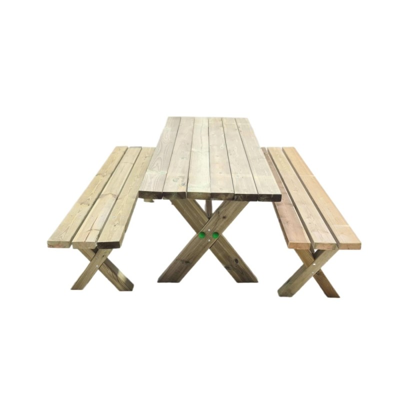 Mesa de madeira com bancos independentes MASGAMES XERTA para utilização pública