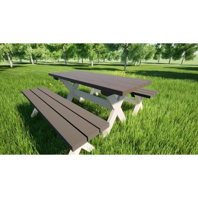 Mesa de madeira com bancos independentes MASGAMES XERTA para utilização pública