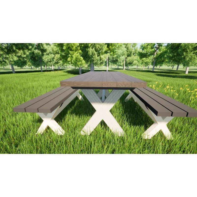 Mesa de madeira com bancos independentes MASGAMES XERTA para utilização pública