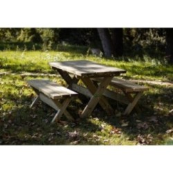 Mesa de madeira com bancos independentes MASGAMES XERTA para utilização pública