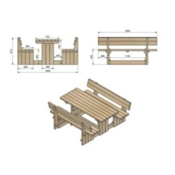 Mesa de piquenique quadrada de madeira MASGAMES CANET