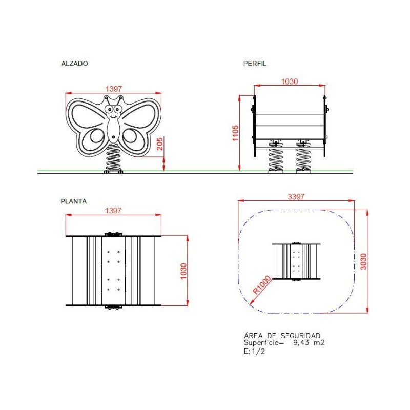 Balancín muelle cuadruple MARIPOSA