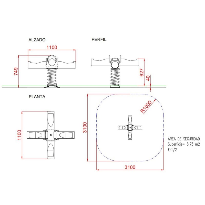 Balancín de muelle CANILLO de 4 plazas